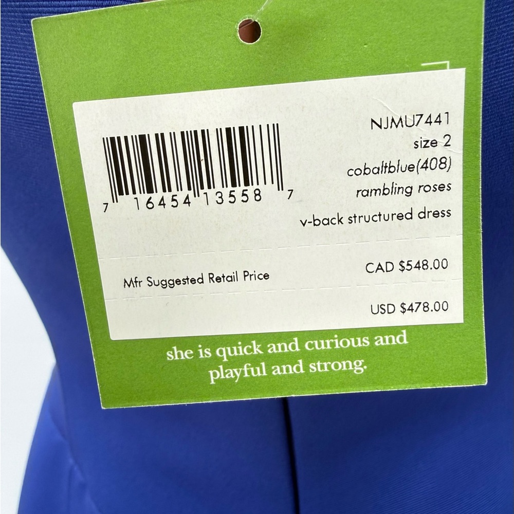 Kate Spade New York Cobalt Blue V-Back Structured Sleeveless Dress NWT Size 2 - Picture 6 of 13